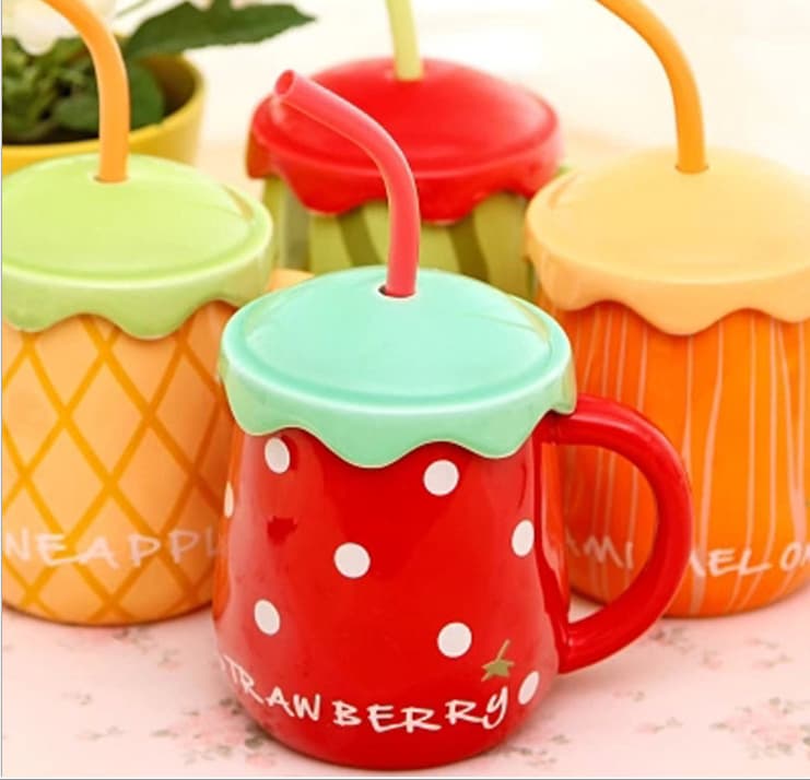 cute ceramic coffee cup _ceramic mug cup  with spoon straw